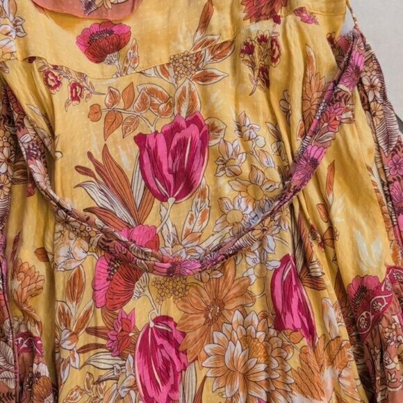 Spell And The Gypsy Siren Song Dress Yellow Flamingo Print Ruffle Size L - Picture 4 of 15